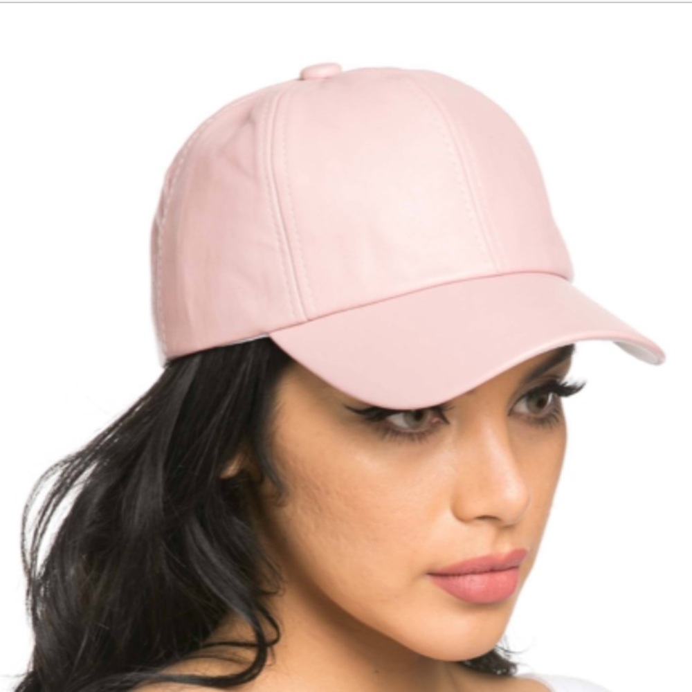 Pink Leather Baseball Cap